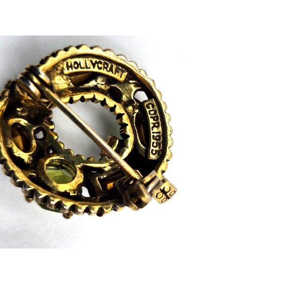 Rare Hollycraft Signed Brooch Pin and Clip Earrings Set Multi Color Rhinestones - Picture 3 of 7